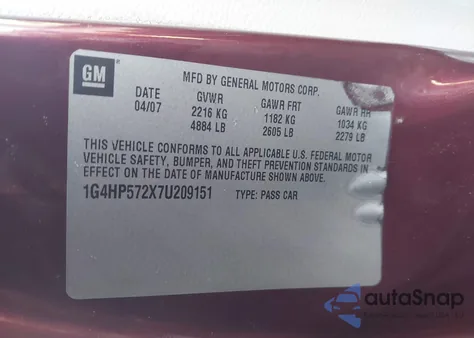 2007 Buick Lucerne Cx z USA, uszkodzony, nr VIN 1G4HP572X7U209151